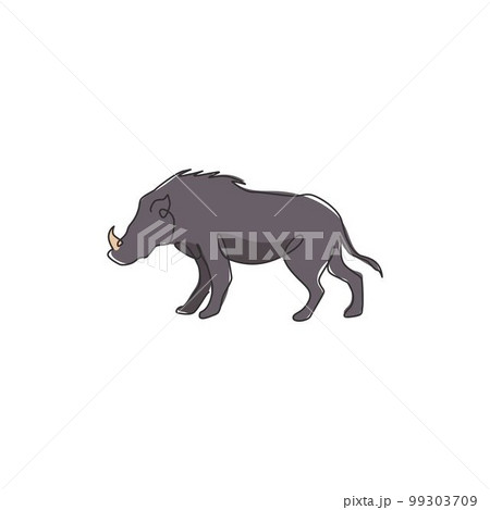 One continuous line drawing of savage common warthog for company logo identity. African savanna pig mascot concept for national safari park icon. Modern single line draw design vector illustration One continuous line drawing of savage common warthog for company logo identity. African savanna pig mascot concept for national safari park icon. Modern single line draw design vector illustration 99303709