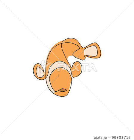 One single line drawing of cute clown fish for aquarium tank logo identity. Anemone fish mascot concept for under sea world icon. Continuous line draw design vector graphic illustration 99303712