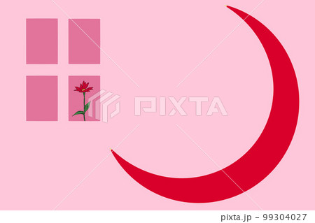 三日月と窓 イラスト 白背景 母の日 一輪の花 赤い花 三日月と窓 イラスト 白背景 母の日 一輪の花 赤い花 99304027