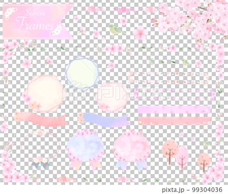 可用於標題氣球的柔和色彩的可愛櫻花-春季插畫矢量集素材 99304036