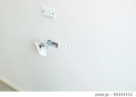 Electrical Wiring under plaster, hidden installation cables for socket to a concrete. Renovation, Repair and development of home and apartment concepts 99304552