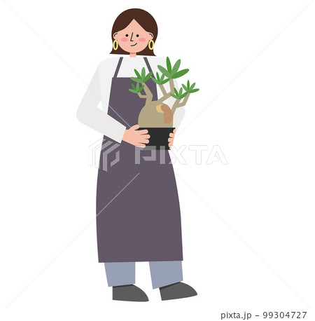 塊根植物のグラキリスを手に持った園芸店の女性のイラスト 99304727