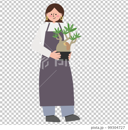 塊根植物のグラキリスを手に持った園芸店の女性のイラスト 99304727