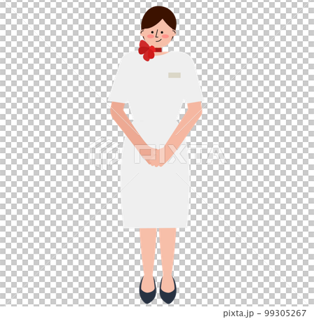 美容部員・エステティシャンの女性がお出迎えしているイラスト(半袖） 99305267