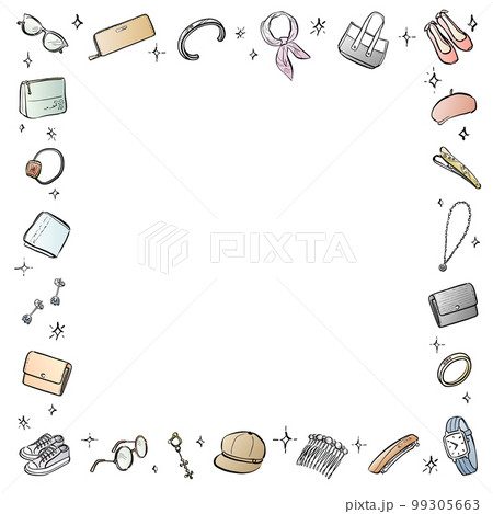 おしゃれアイテム　フレーム　手描き　カラー　正方形 99305663