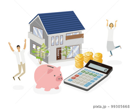 マイホームのローンが完済して喜ぶ夫婦のベクターイラスト 99305668