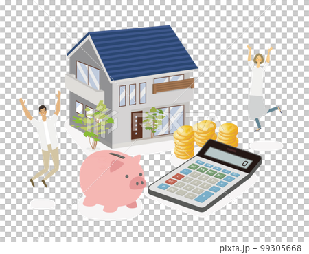 マイホームのローンが完済して喜ぶ夫婦のベクターイラスト 99305668