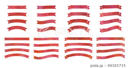 赤いリボンの水彩画イラストのフレームセッット 99305735