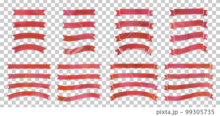 赤いリボンの水彩画イラストのフレームセッット 99305735