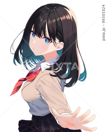 手を開いて前に出す仕草の女子生徒 アニメ風イラスト「AI生成画像」の