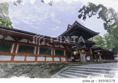 水彩画風　石上神宮　楼門　奈良県天理市 99306379