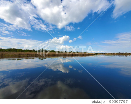 Landscape of the lake in the village. Rest in quiet place 99307797