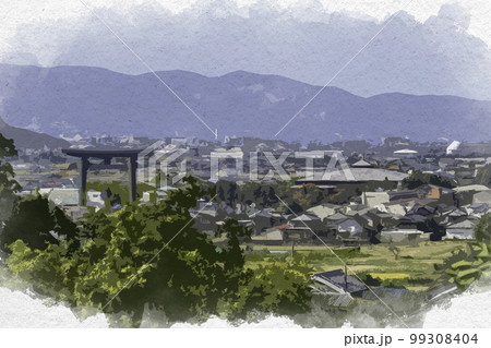 水彩画風 大神神社 大鳥居 奈良県桜井市 水彩画風 大神神社 大鳥居 奈良県桜井市 99308404
