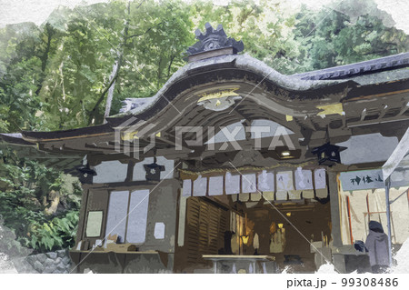 水彩画風　大神神社　狭井神社　奈良県桜井市 99308486
