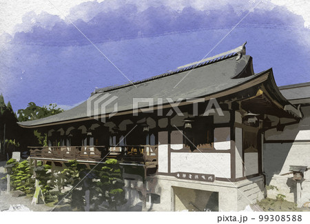 水彩画風 大神神社 参集殿 奈良県桜井市 水彩画風 大神神社 参集殿 奈良県桜井市 99308588