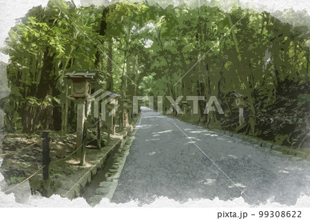 水彩画風　大神神社　参道　奈良県桜井市 99308622