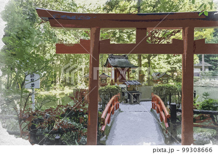 水彩画風 大神神社 市杵島姫神社 奈良県桜井市 水彩画風 大神神社 市杵島姫神社 奈良県桜井市 99308666