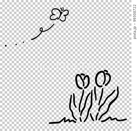 シンプルでかわいいチューリップと蝶のイラスト素材 線画 シンプルでかわいいチューリップと蝶のイラスト素材 線画 99308722