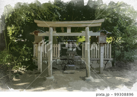 水彩画風　大神神社　大直禰子神社（若宮社）　奈良県桜井市 99308896