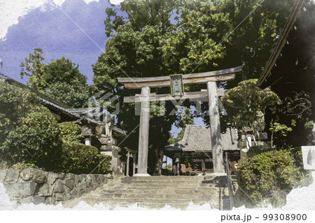 水彩画風　大神神社　大直禰子神社（若宮社）　奈良県桜井市 99308900