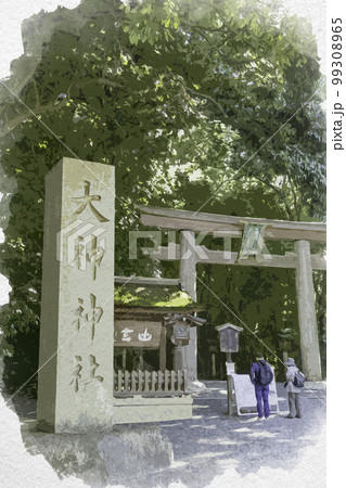 水彩画風 大神神社 二の鳥居 奈良県桜井市 水彩画風 大神神社 二の鳥居 奈良県桜井市 99308965