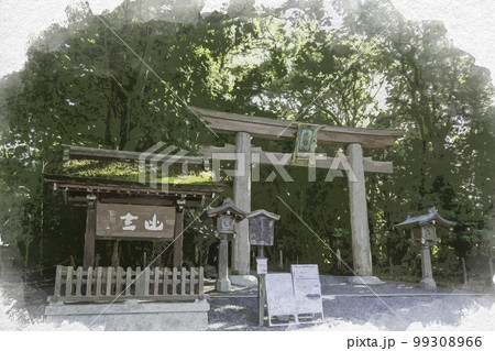 水彩画風　大神神社　二の鳥居　奈良県桜井市 99308966