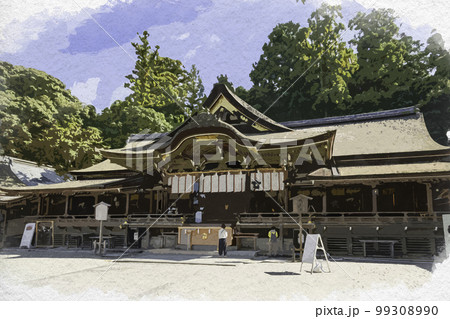 水彩画風　大神神社　拝殿　奈良県桜井市 99308990