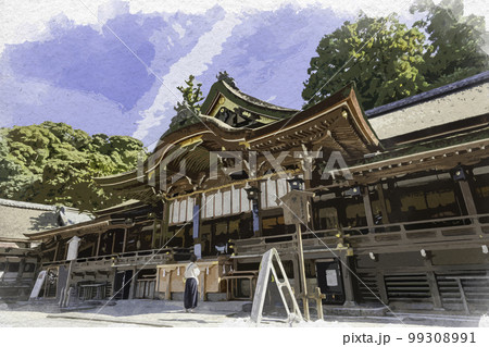 水彩画風　大神神社　拝殿　奈良県桜井市 99308991