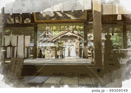 水彩画風 大和神社 拝殿と本殿 奈良県天理市 水彩画風 大和神社 拝殿と本殿 奈良県天理市 99309549