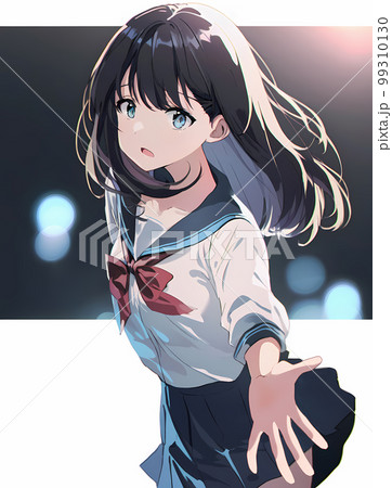 手を前に差し出す仕草の女子生徒 アニメ風イラスト「AI生成画像」の
