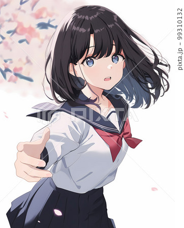 手を前に差し出す仕草の女子生徒 アニメ風イラスト「AI生成画像」の