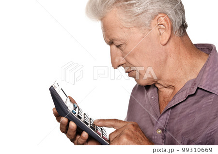 old nice elderly man with calculator 99310669