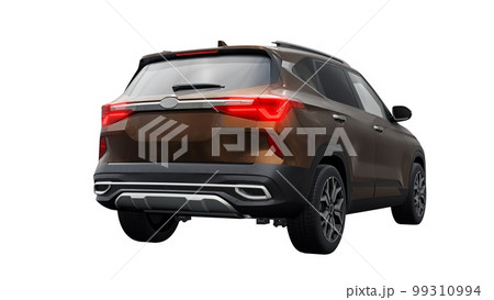 A model of a compact brown SUV for the city with all-wheel drive in all weather conditions of operation on a white background. 3d illustration A model of a compact brown SUV for the city with all-wheel drive in all weather conditions of operation on a white background. 3d illustration 99310994
