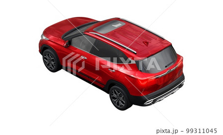 A model of a compact red SUV for the city with all-wheel drive in all weather conditions of operation on a white background. 3d illustration A model of a compact red SUV for the city with all-wheel drive in all weather conditions of operation on a white background. 3d illustration 99311045