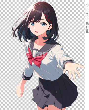 手を前に差し出して何かをもらう仕草の女子生徒　アニメ風イラスト「AI生成画像」 99311106