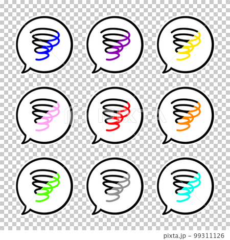 雙色混亂和混亂，帶有漩渦線和帶白色邊框的完美圓形氣球 99311126