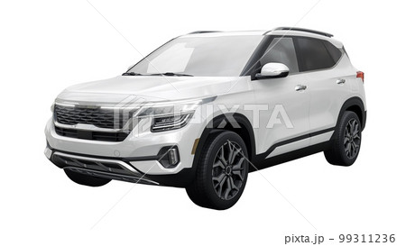 A model of a compact white SUV for the city with all-wheel drive in all weather conditions of operation on a white background. 3d illustration 99311236