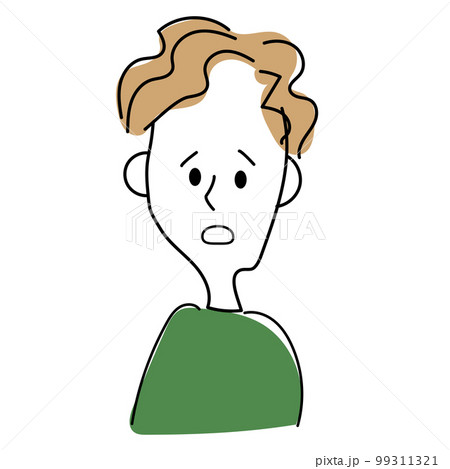 [困惑顔]シンプルな手描きの男性の表情の上半身イラスト　単品 99311321