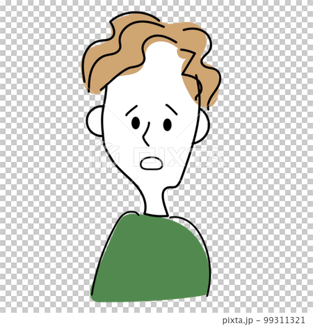 [困惑顔]シンプルな手描きの男性の表情の上半身イラスト　単品 99311321