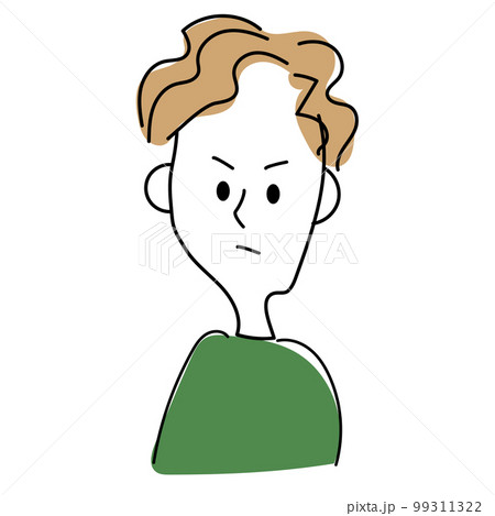 [怒り顔]シンプルな手描きの男性の表情の上半身イラスト　単品 99311322