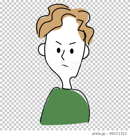 [怒り顔]シンプルな手描きの男性の表情の上半身イラスト　単品 99311322