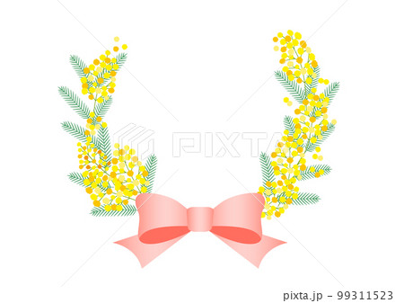 リボンとミモザの半円フレーム リボンとミモザの半円フレーム 99311523