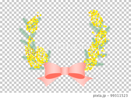 リボンとミモザの半円フレーム リボンとミモザの半円フレーム 99311523