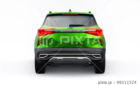 A model of a compact green SUV for the city with all-wheel drive in all weather conditions of operation on a white background. 3d illustration 99311524