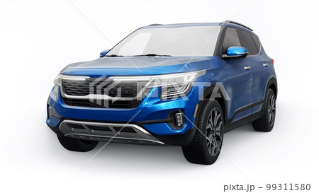 A model of a compact blue SUV for the city with all-wheel drive in all weather conditions of operation on a white background. 3d illustration 99311580