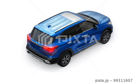 A model of a compact blue SUV for the city with all-wheel drive in all weather conditions of operation on a white background. 3d illustration 99311607