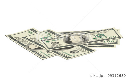 Scattered paper 100 us dollars banknotes isolated on white. Much money. A pile of money in a realistic style. Vector EPS10. 99312680