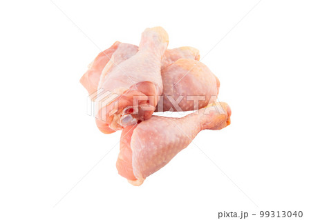 Raw chicken legs isolated on white background with clipping path. Three chicken drumstick close-up Raw chicken legs isolated on white background with clipping path. Three chicken drumstick close-up 99313040