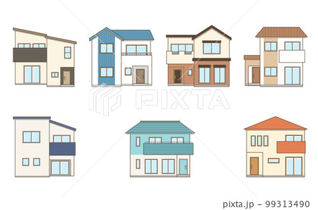 ツートンカラーのおしゃれな家のイラストセット 99313490