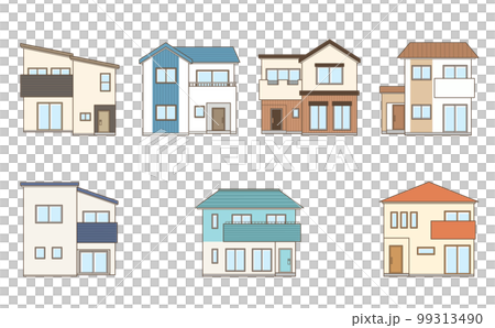 ツートンカラーのおしゃれな家のイラストセット 99313490